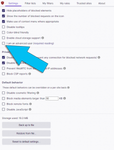 arrow showing where to checkmark the option to enable advanced settings